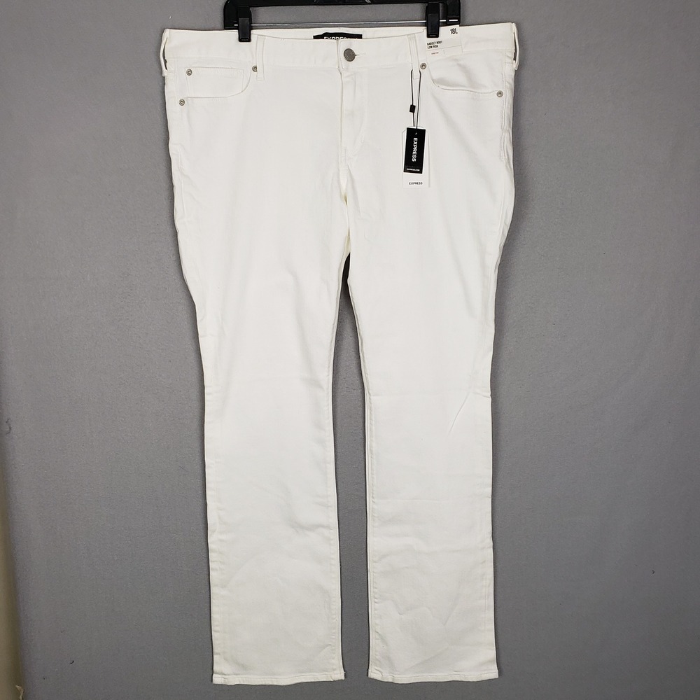 Express Women's Barely Boot Low Rise Jeans White Denim Y2K Style Sz 18 Long NWT